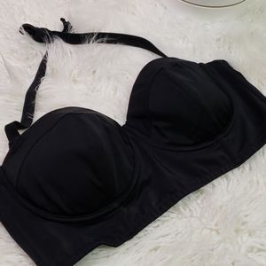 🌸 ASOS Black Halter Longline Bustier Bikini Top